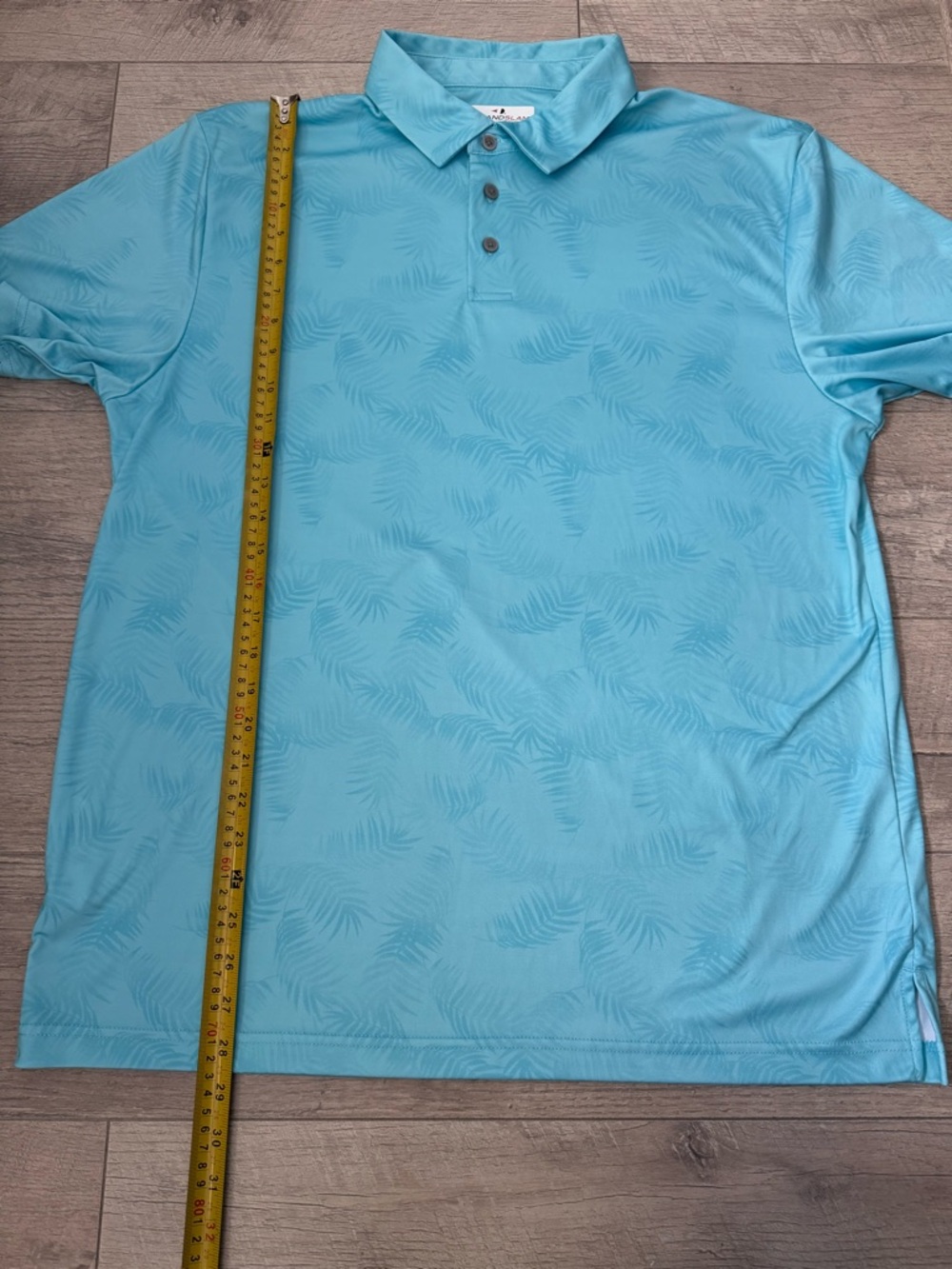 Grand Slam Men's Aqua Palm-Print Golf Polo Preppy Large - Picture 7 of 8